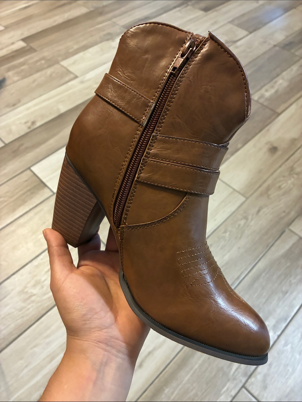 Roper Women's Chestnut Brown Western Strap Block Heel Boot - Picture 2 of 4